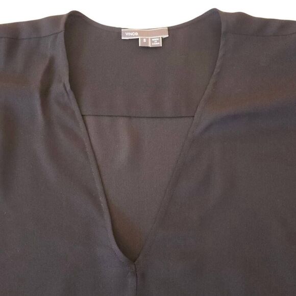 Vince Womens Black V Neck Off Shoulder Silk Blouse Size Small - Picture 4 of 9